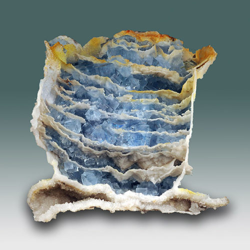 Fluorite with quartz, specimen originally 26 cm across, Le Beix, France. Private collection. Andrea Dini photo and digital rendering.